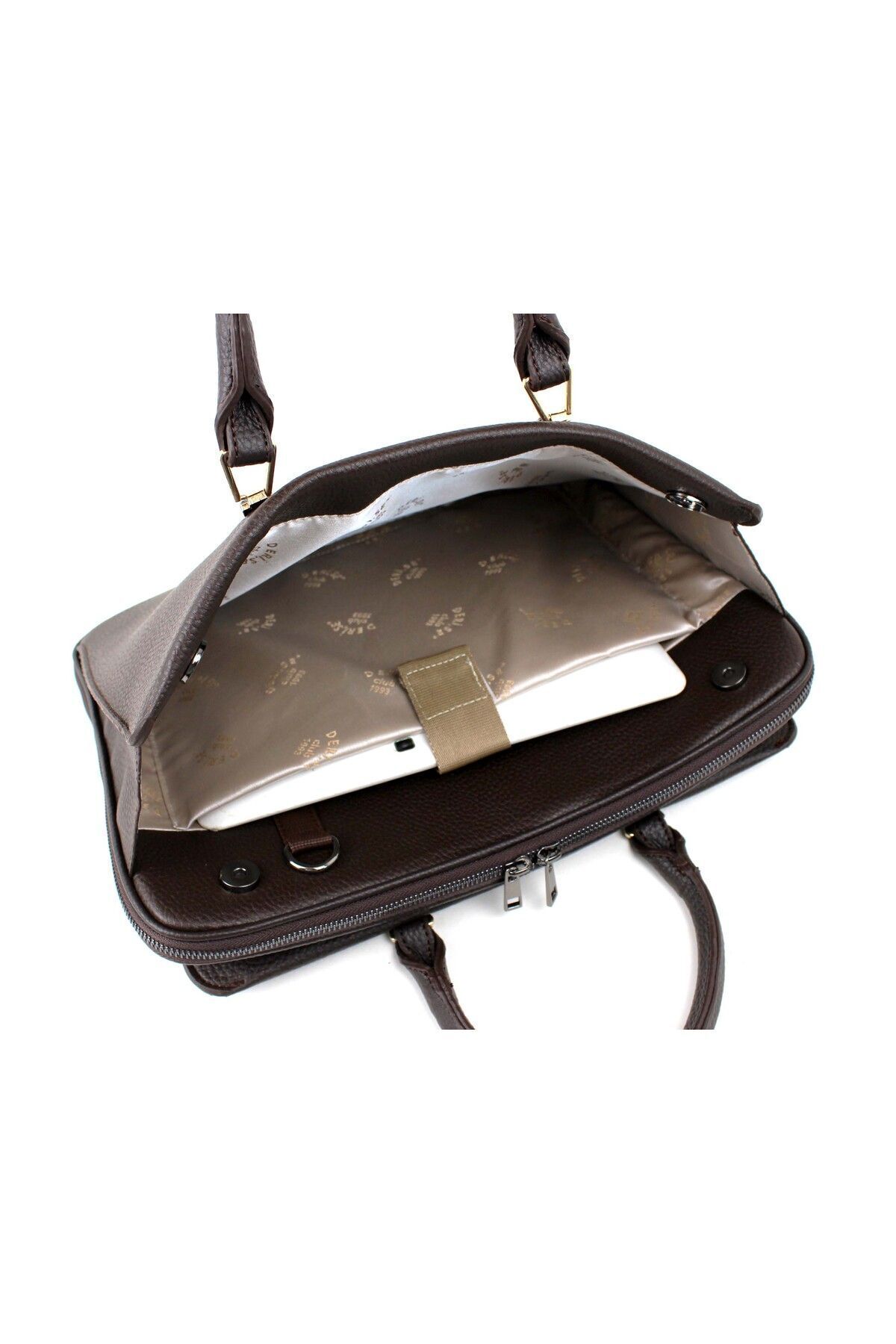 deri,se club  Kadın Kahverengi Askılı Dosya Evrak 13 & 14 Inç Laptop Ve Evrak Çantası - Görsel 6