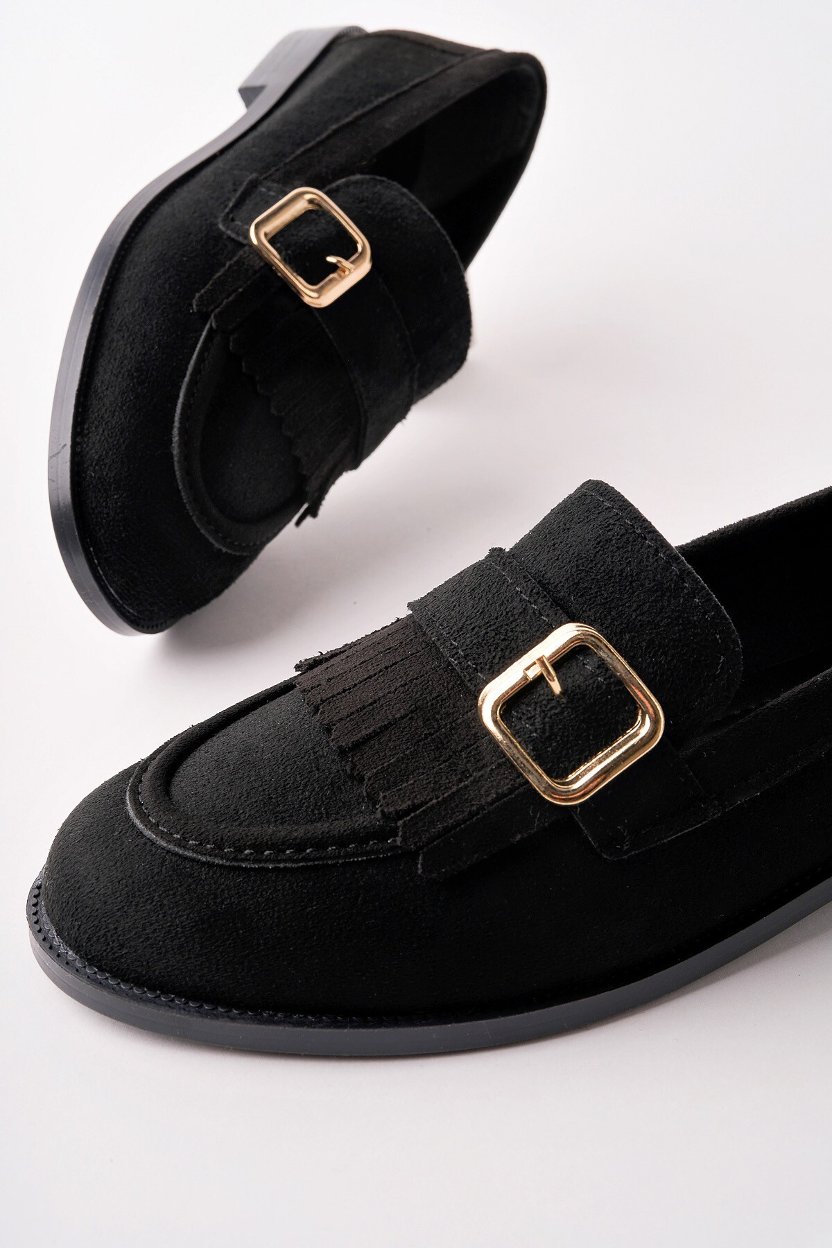 MUGGO TUFT Gold Tokalı Püsküllü Süet Kadın Günlük Loafer Ayakkabı görsel 2