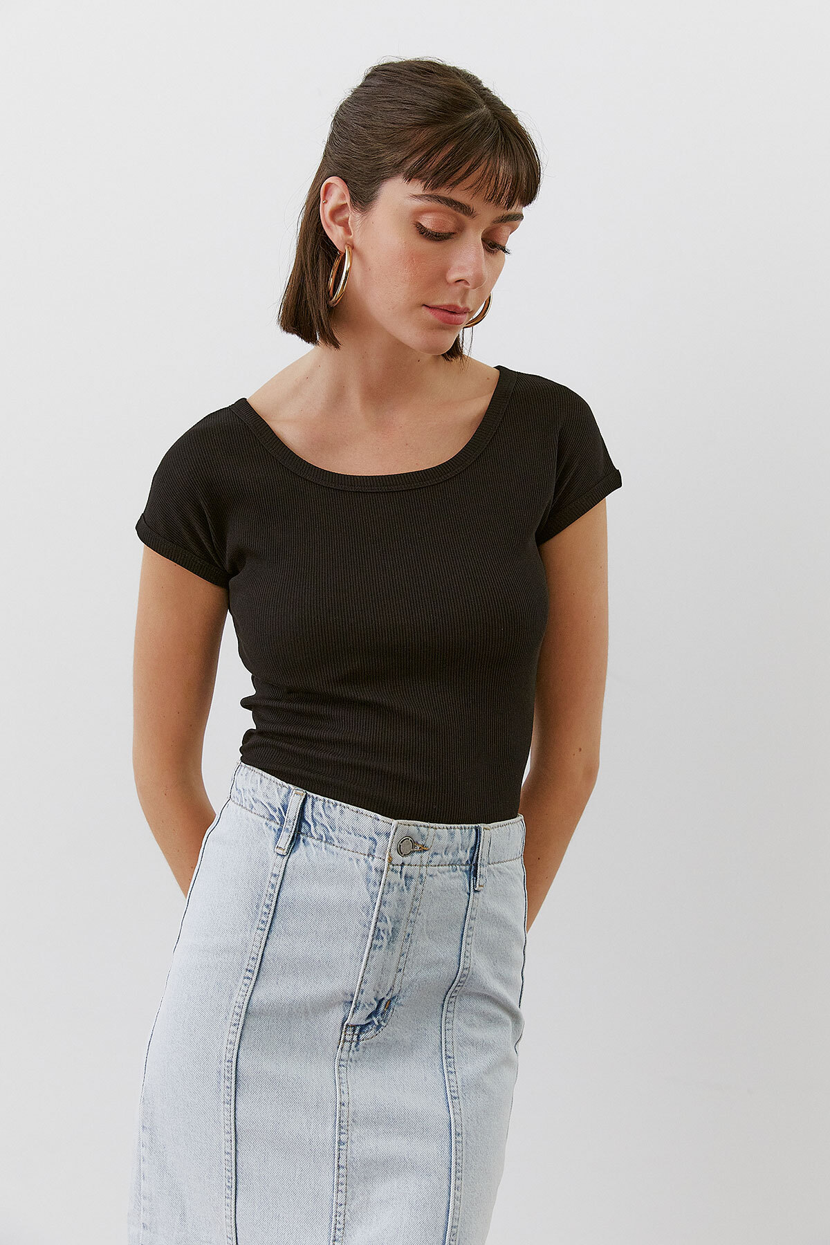 urban focus  Düşük Kol Kaşkorse T-Shirt - Görsel 3