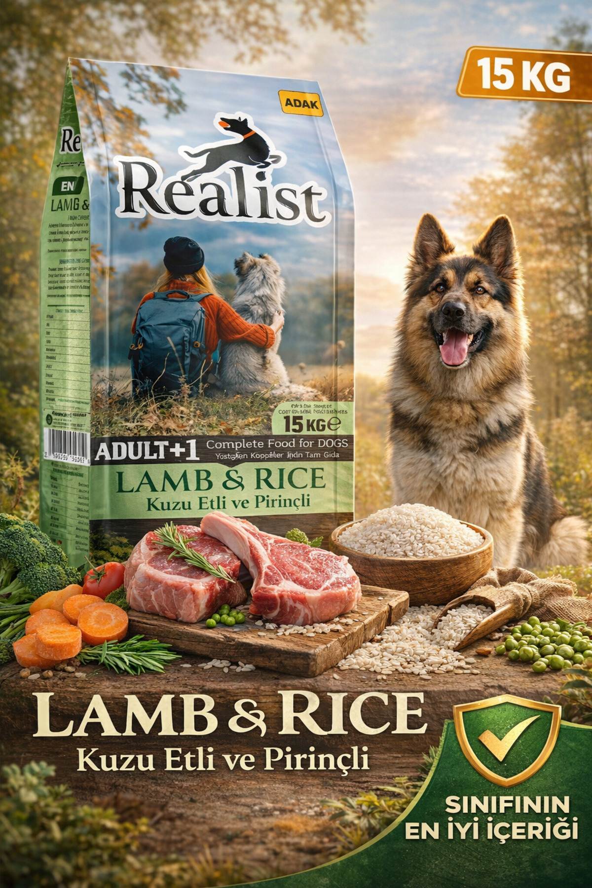 REALİSTDOG Kuzu Etli Pirinçli 15 Kg Yetişkin - Fiyatı, Yorumları