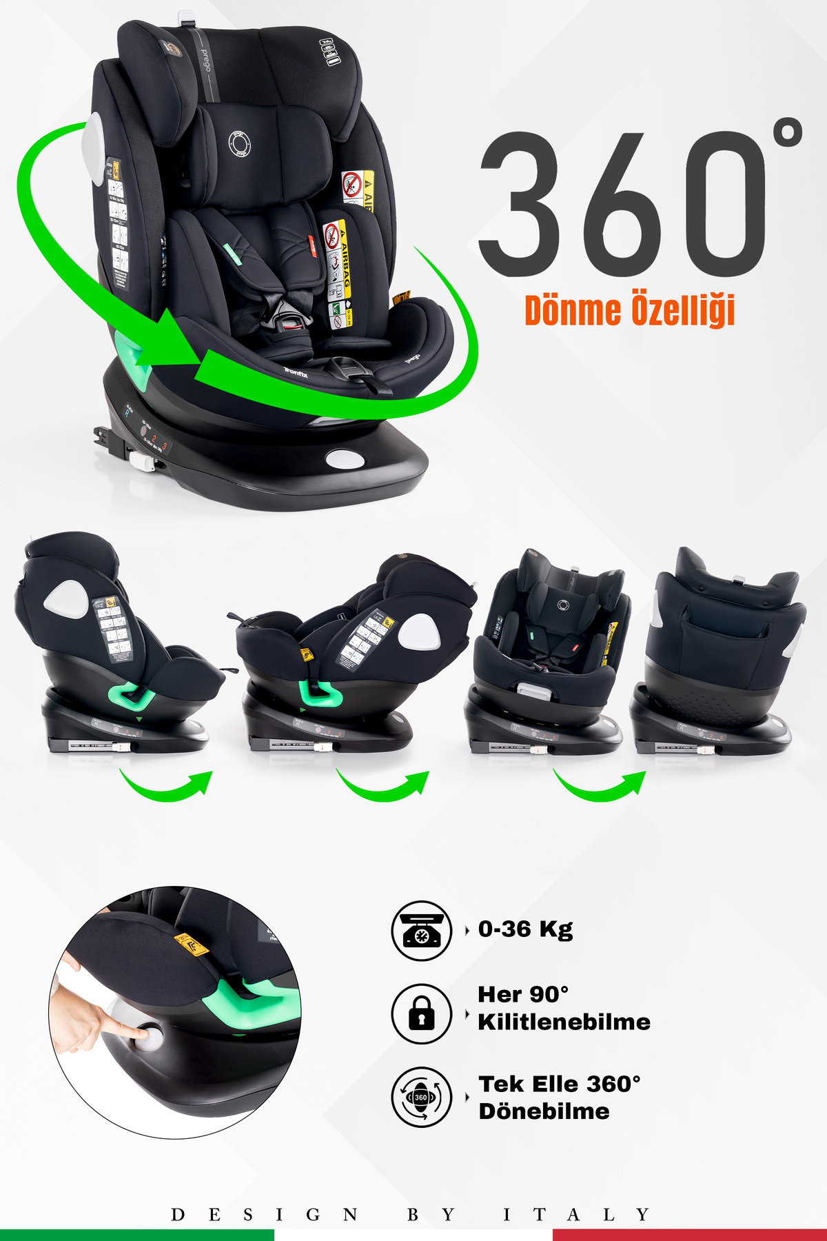 Prego Tronfix 360 Derece Dönebilen 0-36 Kg Isofixli I-size Oto Koltuğu fotoğrafı 7 (önizleme)