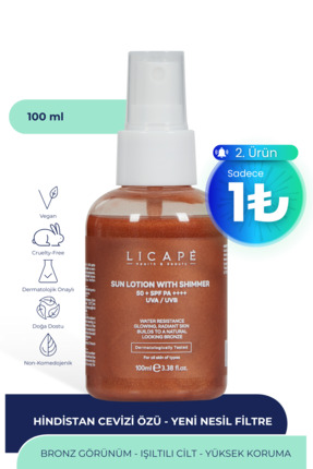 Licape Yüksek Koruma Suya Dayanıklı Işıltılı +50 Faktör Güneş Kremi 100ml