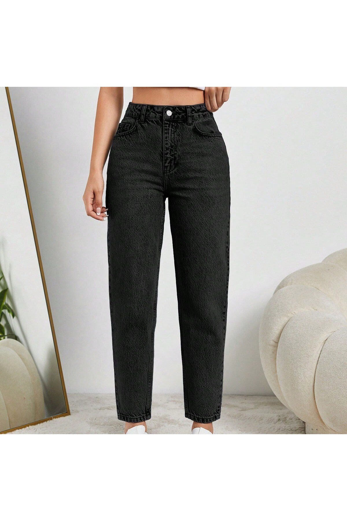 HerTon  Kadın Yüksel Bel Mom Jean Pantolon %100 cotton Esneme yok - Görsel 4