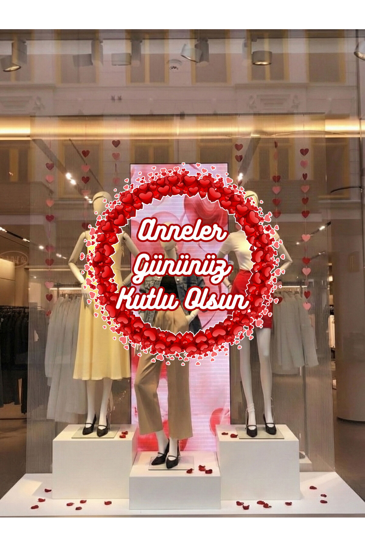 Happy Mother's Day Round Glass Showcase Sticker with Heart 50cm