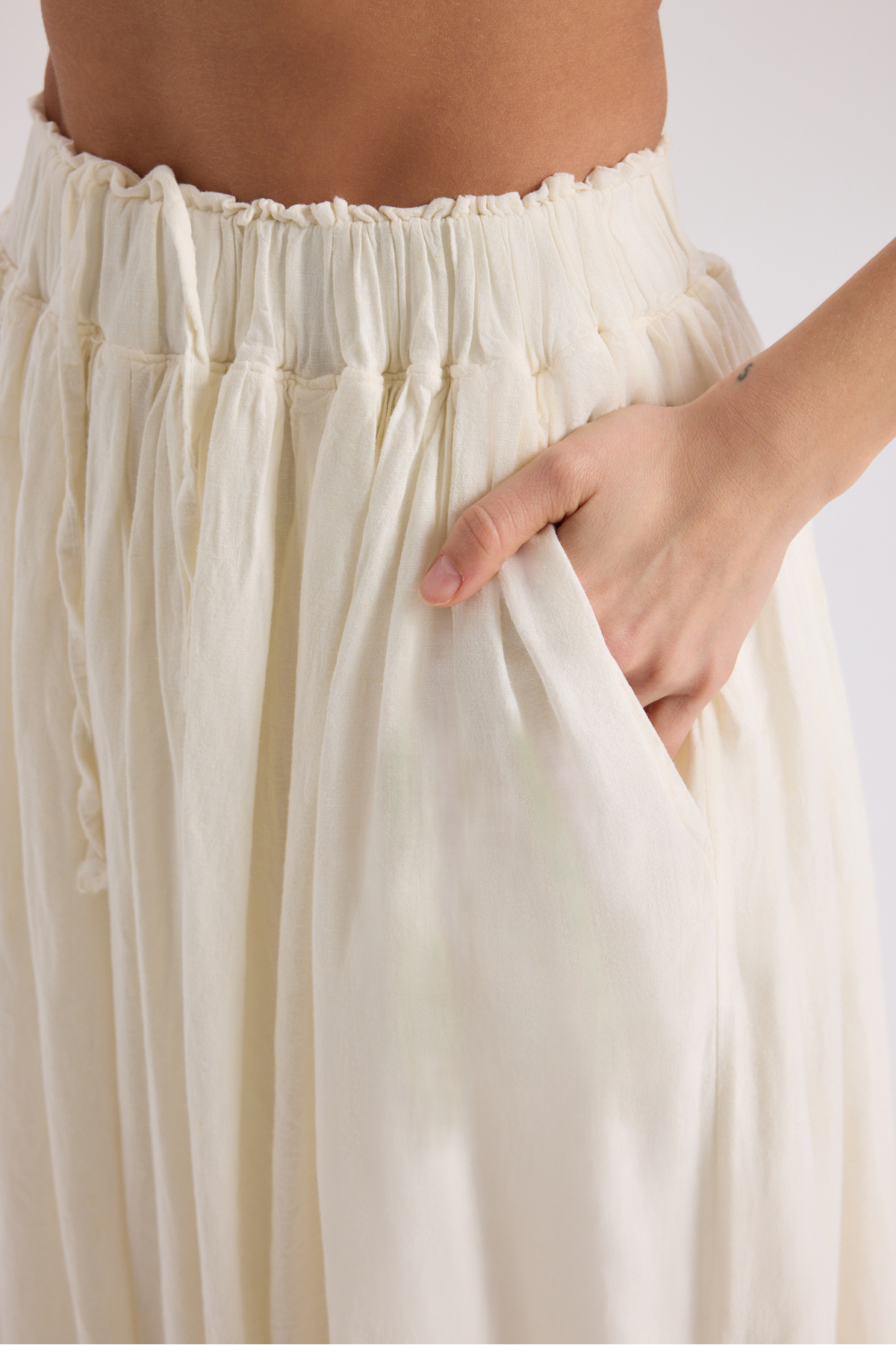 BOHEMAİ  Gabbiano Bağcıklı Pileli Ekru Keten Etek - Görsel 8