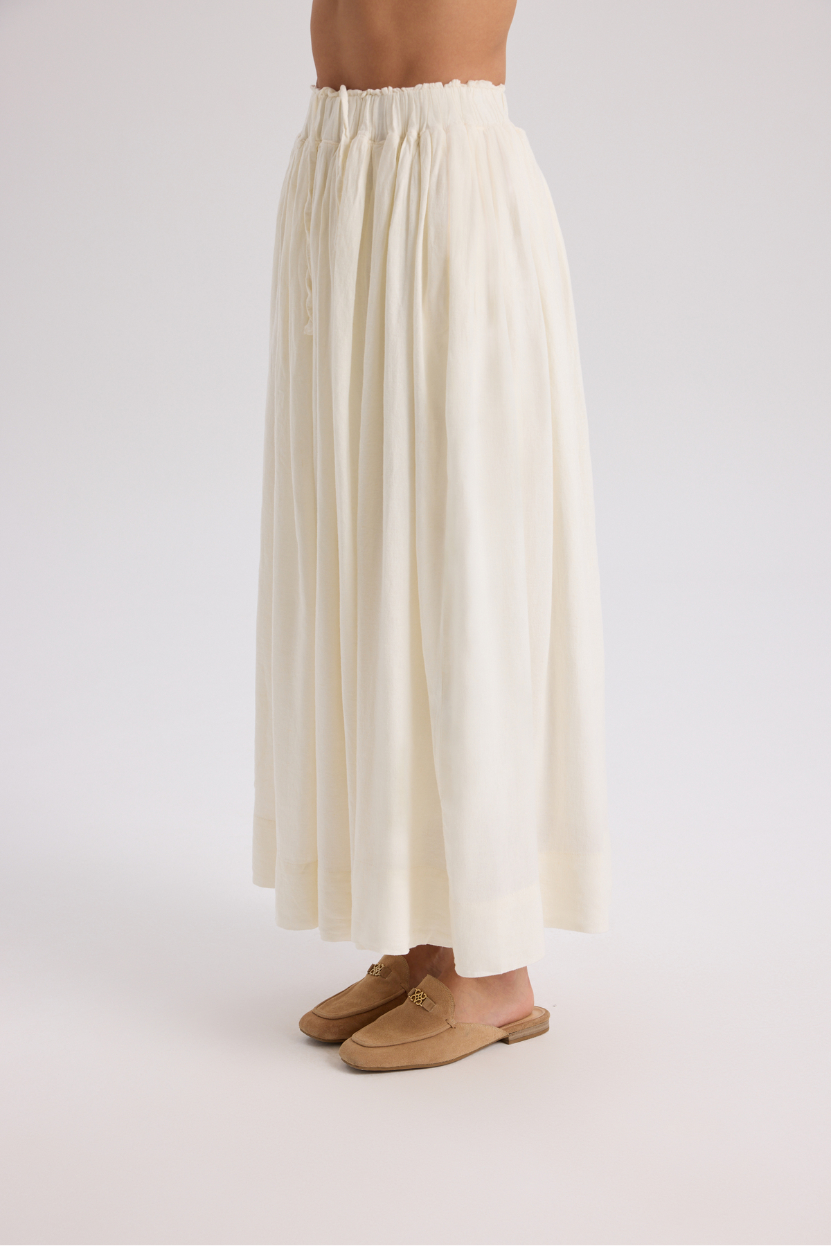 BOHEMAİ  Gabbiano Bağcıklı Pileli Ekru Keten Etek - Görsel 4