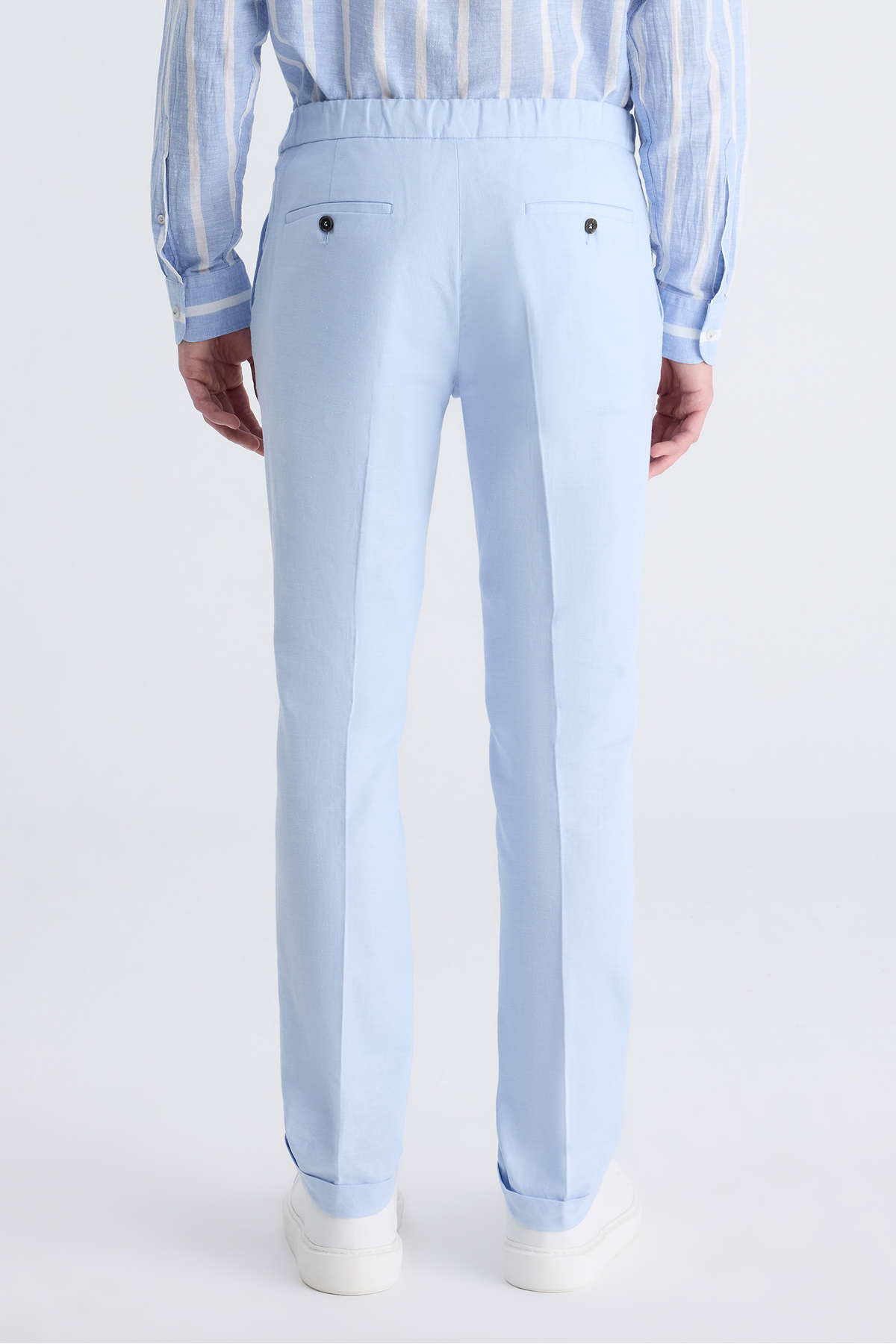 TWN  Slim Fit Mavi Armürlü Keten Karışımlı Jogger Pantolon - Görsel 3