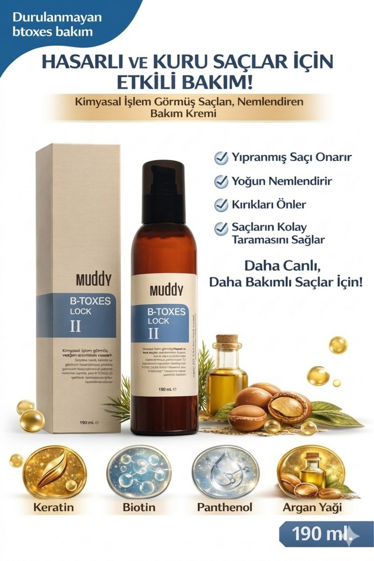Muddy Yıpranmış Saçlara Besleyici Ve Onarıcı B-toxes Lock Iı Durulanmayan Bakım Sütü 190 Ml. — 8680419069939