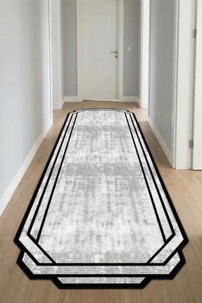 VOPTEKS Gri Lazer Kesim Yolluk Koridor Halısı Makinede Yıkanabilir Kaymaz Tab...