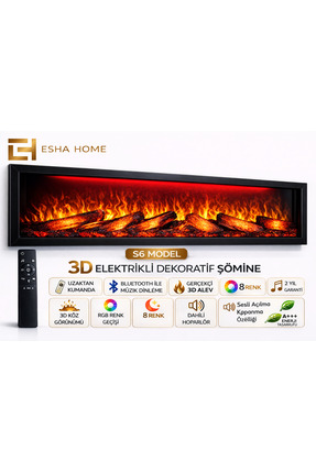 Esha Home DEKORATİF ELEKTRİKLİ ŞÖMİNE BLUETOOOTH+KUMANDA+ÇITIRTI 8 EFEKT 150X...