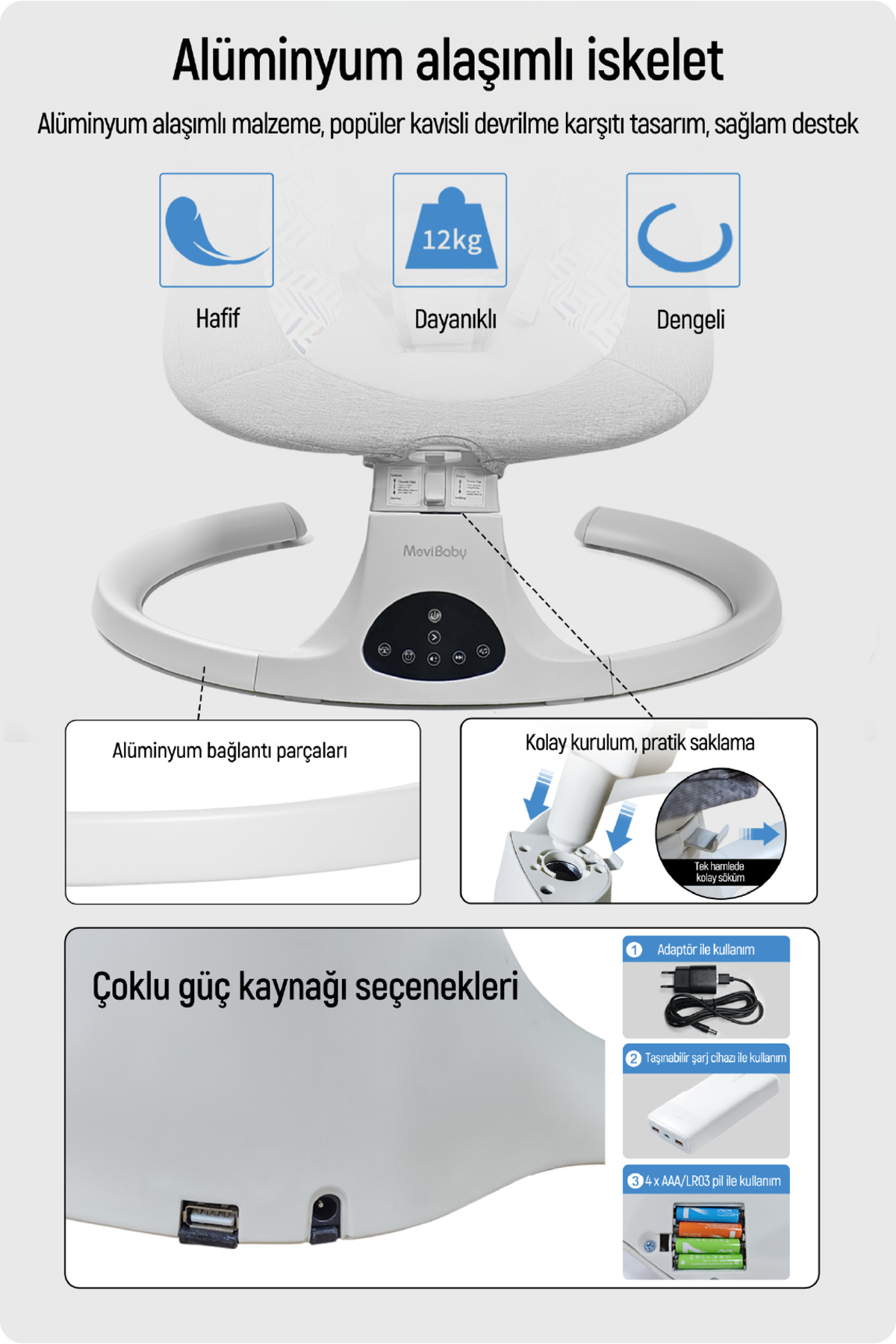 Livenzi Movibaby Hareket Sensörlü Otomatik Ana Kucağı-Grey fotoğrafı 7 (önizleme)