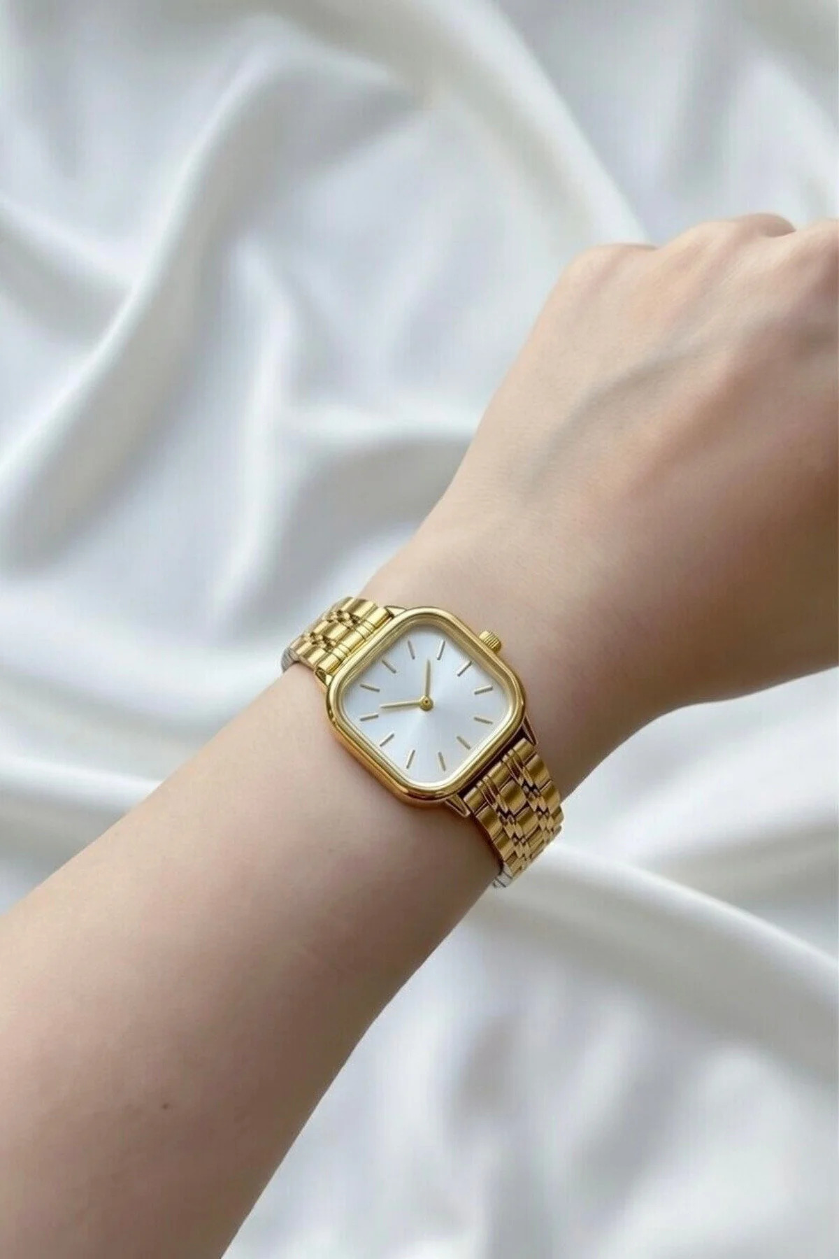 LONES TIME  Kadın Kare Gold Kol Saati Metal Kordon Özel Kutusunda - Görsel 2