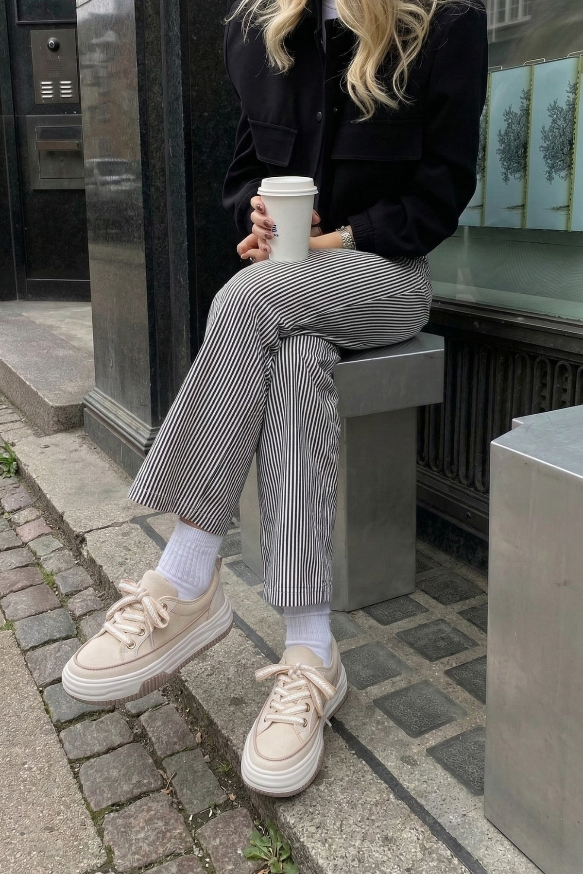 Marjin  Kadın Yüksek Taban Sneaker Keten Kumaş Bağcıklı Spor Ayakkabı Hesna Bej - Görsel 5