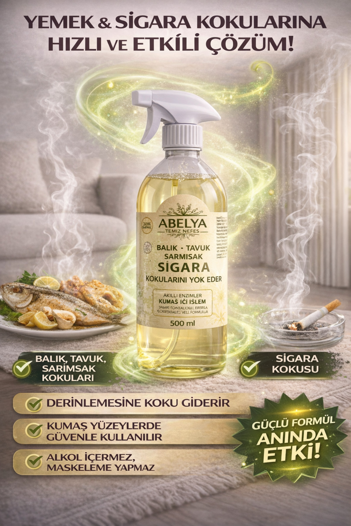 Abelya Yemek & Sigara Koku Giderici Sprey–Sigara & Kızartma