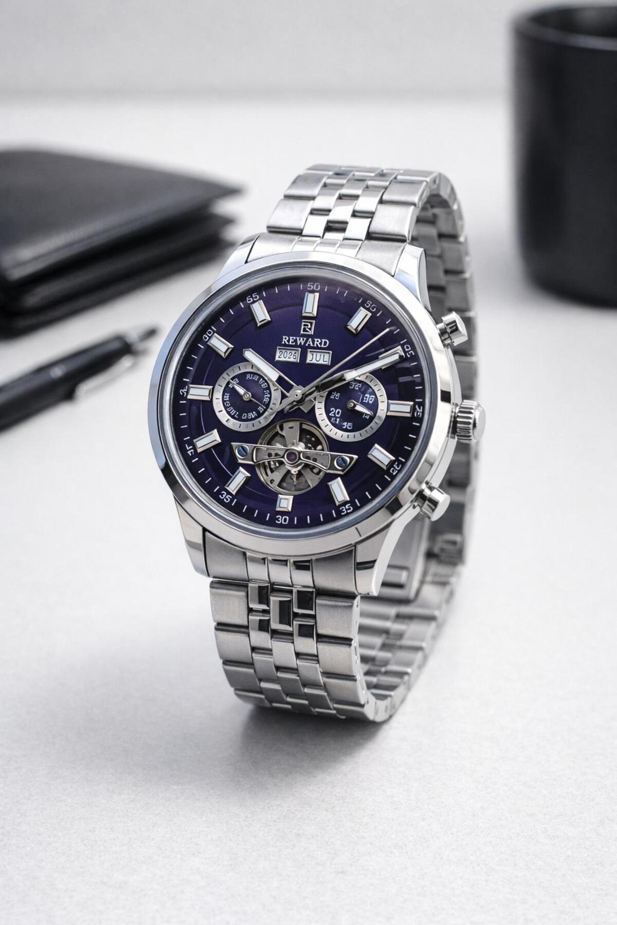 Custom Design Automatic Movement Steel Band 5 Atm Waterproof Men Wrist Watch ERW.146294
