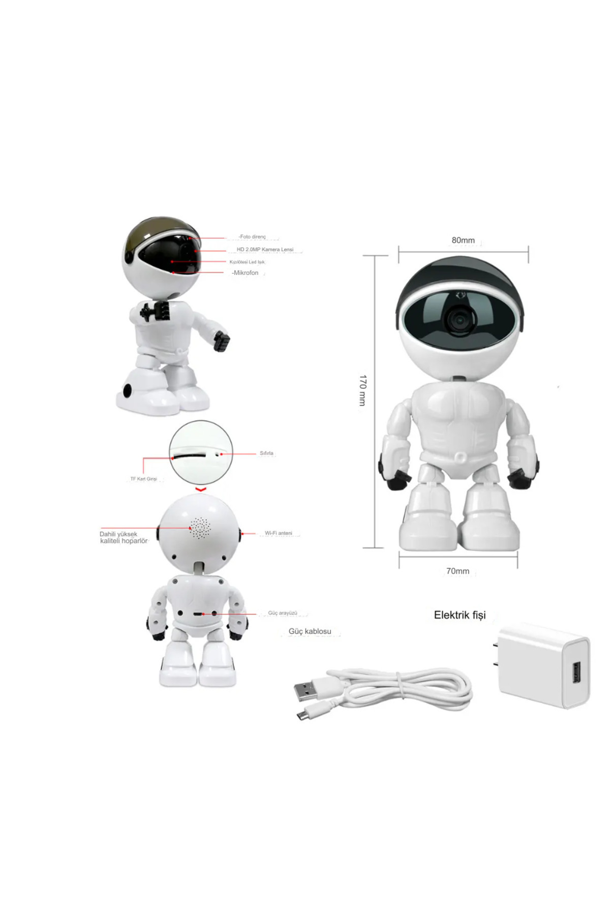 Genel Markalar 1080p Robot Görünümlü Wifi Ip Gözetleme Kamerası Bebek Kamerası 360 Gece Görüş 2 Yönlü Ses fotoğrafı 5 (önizleme)