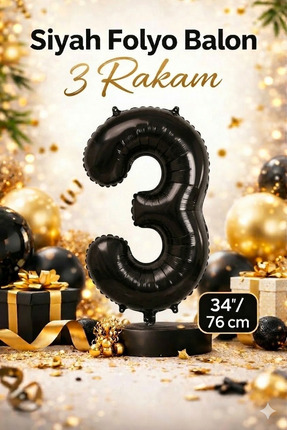 Genel Markalar 3 Rakam 34” Siyah Renk Folyo Balon (76cm)