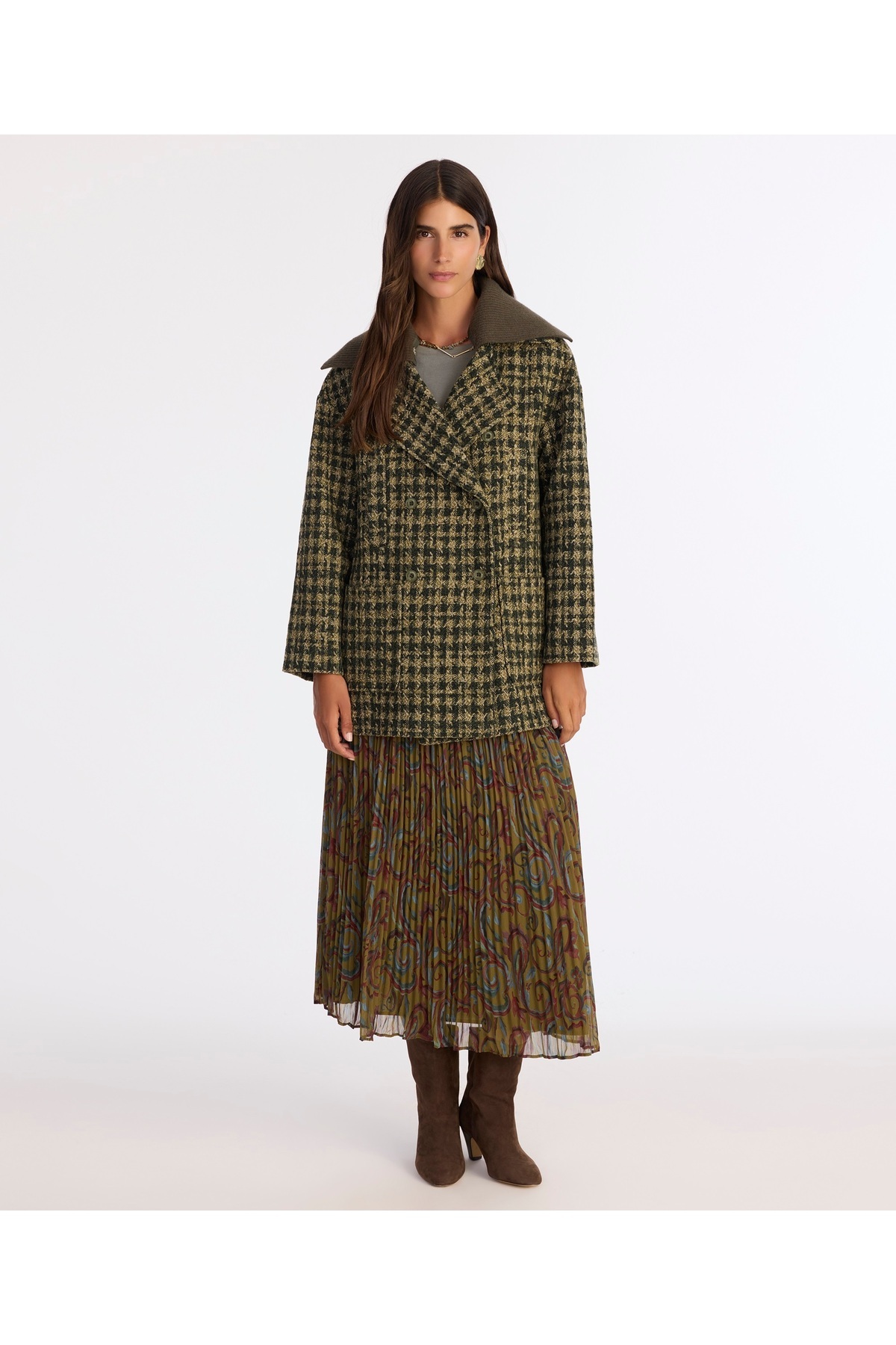 Yargıcı  Triko Yaka Detaylı Kruvaze Palto