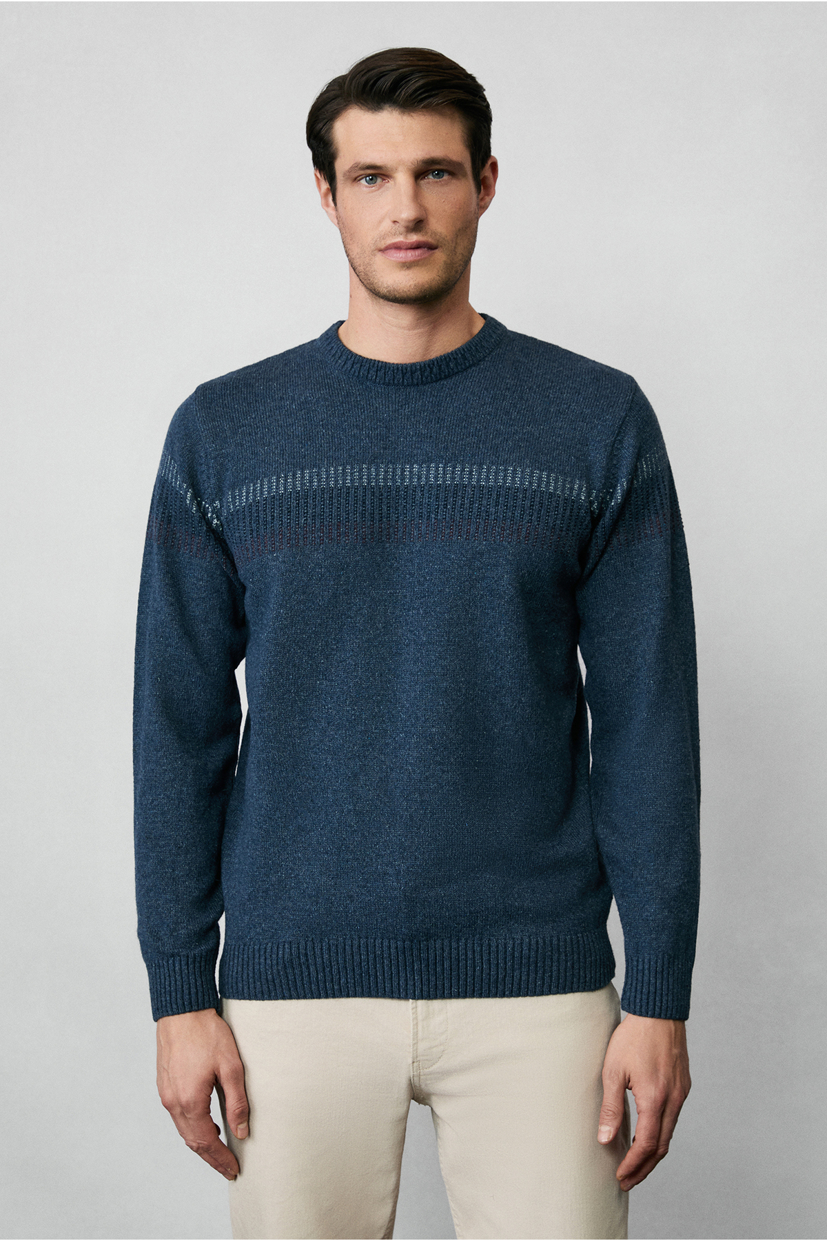 Kiğılı  Bisiklet Yaka Regular Fit Yünlü Desenli Triko Kazak - Görsel 4