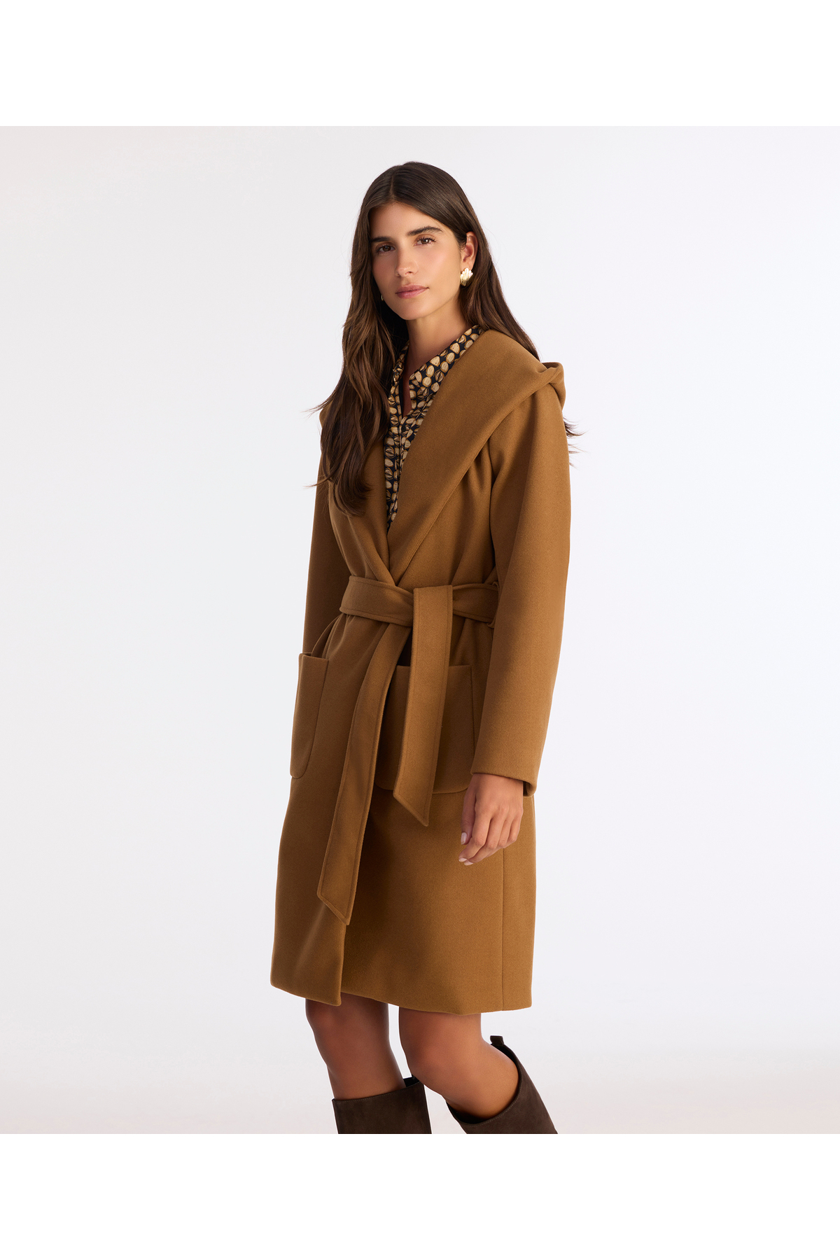 Yargıcı  Kapüşonlu Ve Kemerli Uzun Palto - Görsel 3