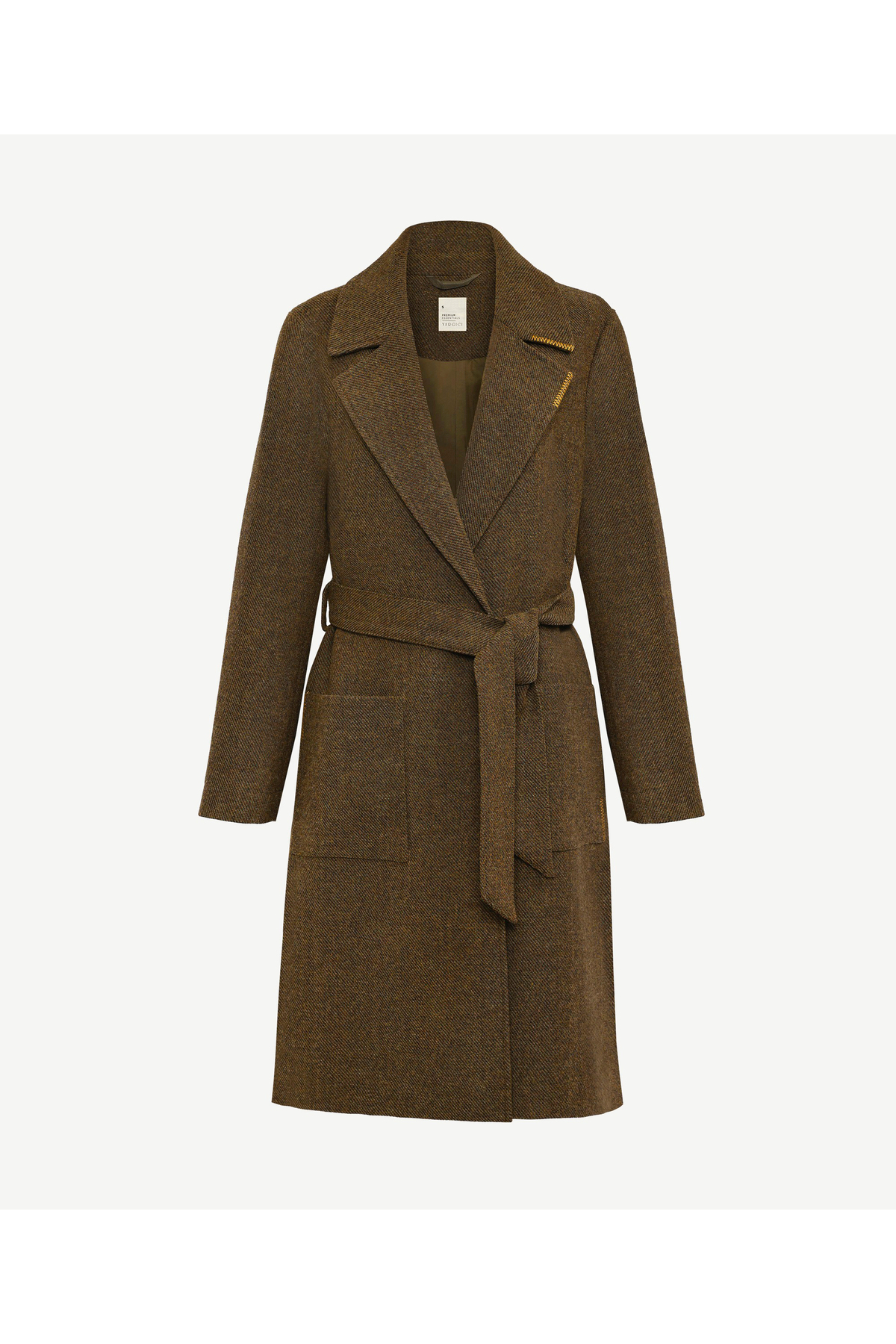 Yargıcı  Dikiş Detaylı Kemerli Uzun Palto - Görsel 7