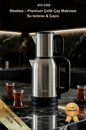 evona Steeltea – Premium Çelik 2 In 1 Çay Makinesi Su Isıtıcısı & Çaycı