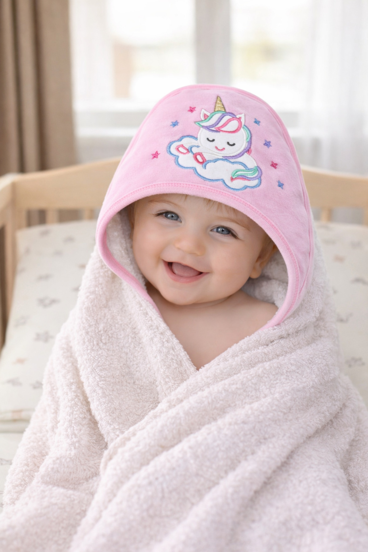 Tomuycuk %100 Pamuklu Başlıklı & Unicorn Nakışlı Bebek Banyo Havlusu- Yumuşak & Su Emici Havlu Hediyelik fotoğrafı 2 (önizleme)