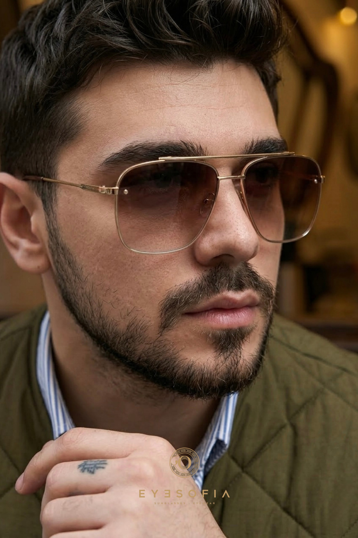 Eyesofia  Dika Kristal Lath Kahverengi Unisex Lüx Güneş Gözlüğü - Görsel 2