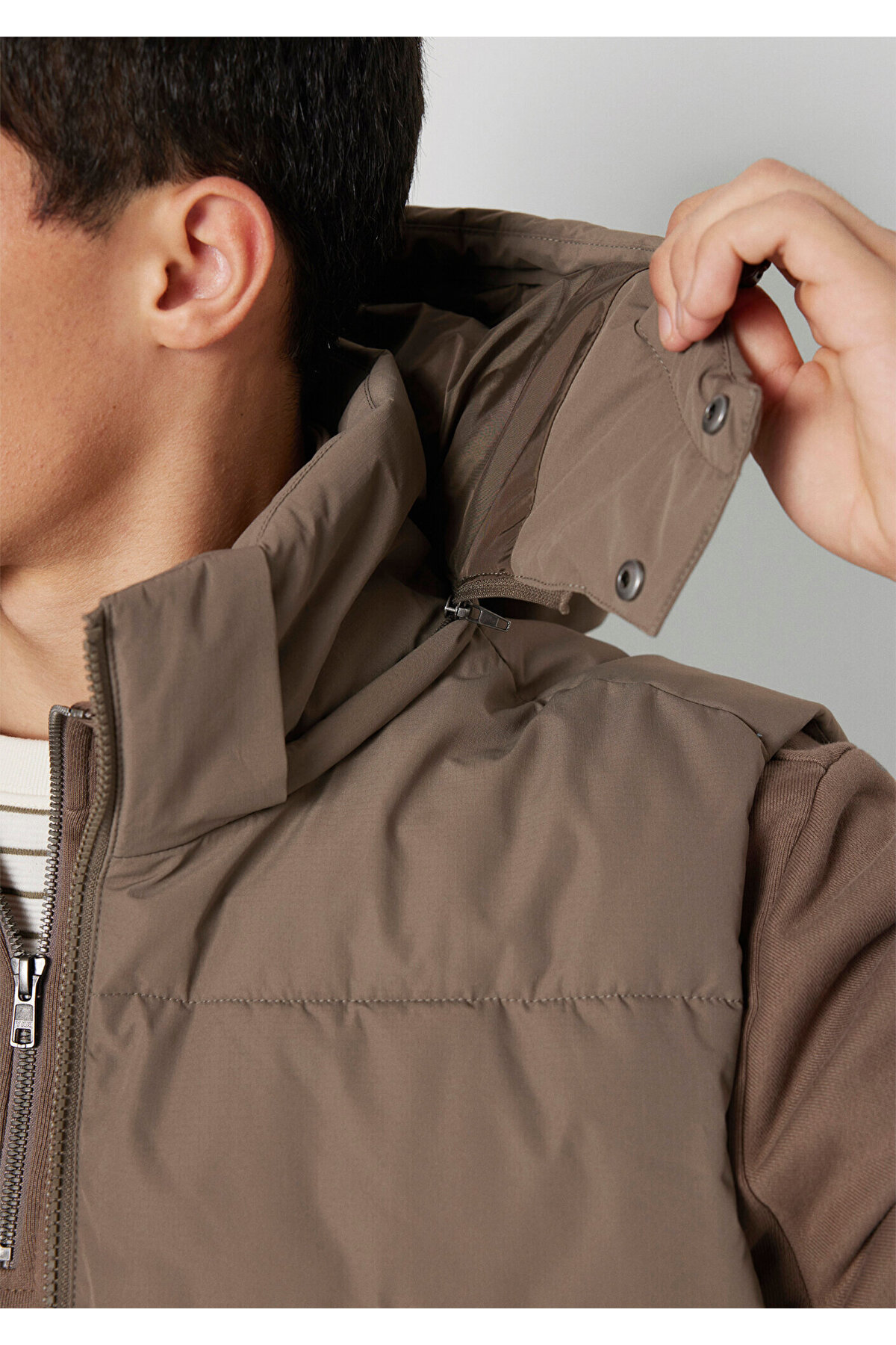 Mavi  Kapüşonlu Kahverengi Şişme Yelek Regular Fit / Normal Kesim 0110744-70376 - Görsel 7