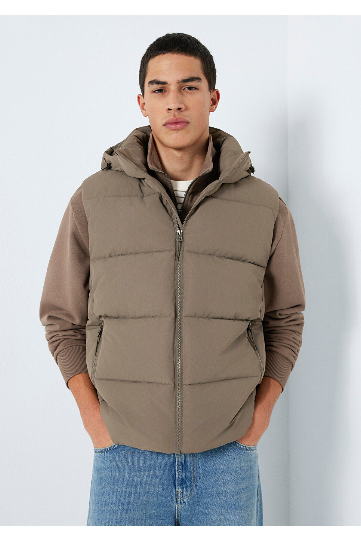 Mavi  Kapüşonlu Kahverengi Şişme Yelek Regular Fit / Normal Kesim 0110744-70376