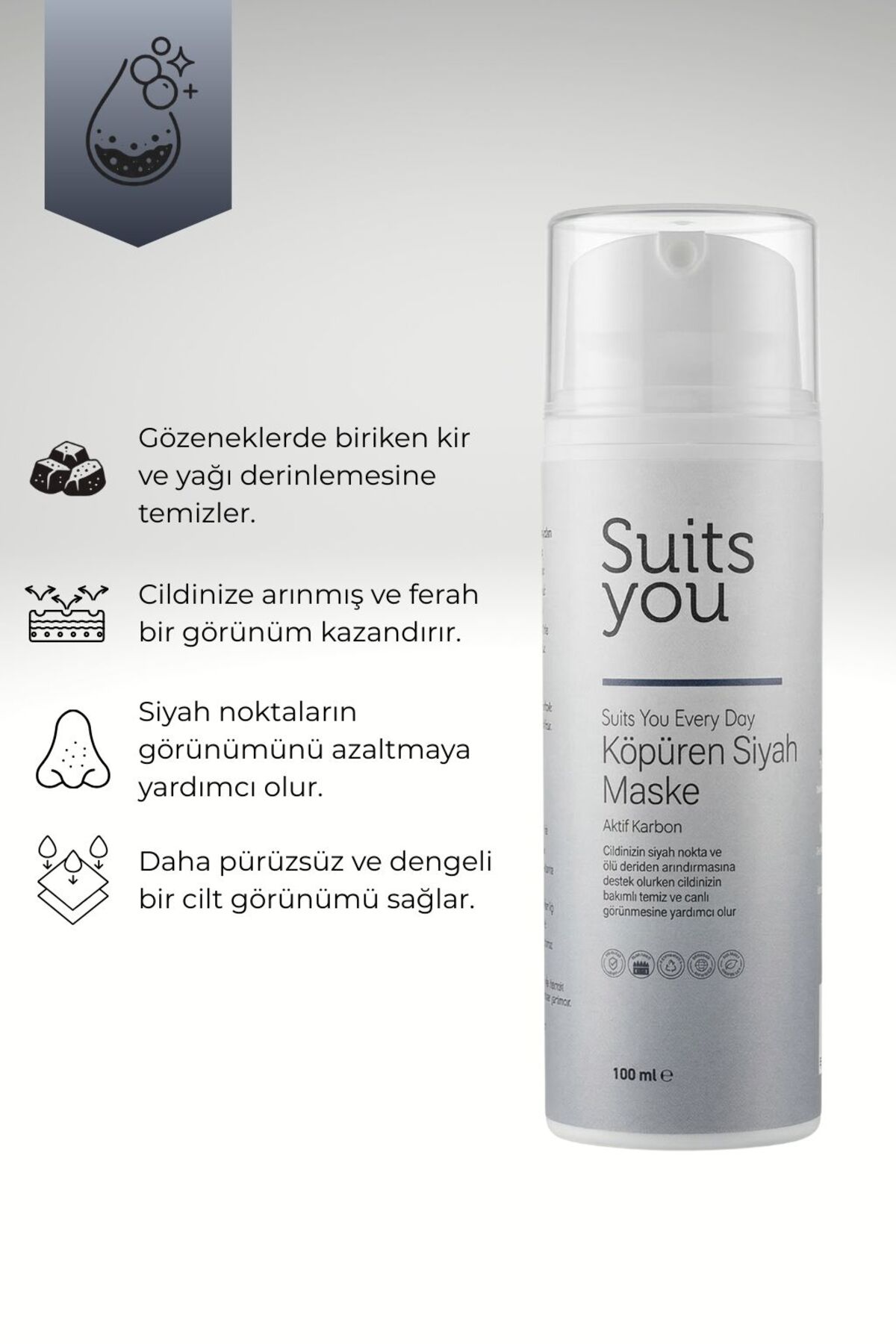Suits You Aktif Karbon Köpüren Siyah Maske 100 ml – Siyah Nokta Görünümüne Karşı Arındırıcı Yüz Bakımı — ksm01 — تصویر 4 از 8