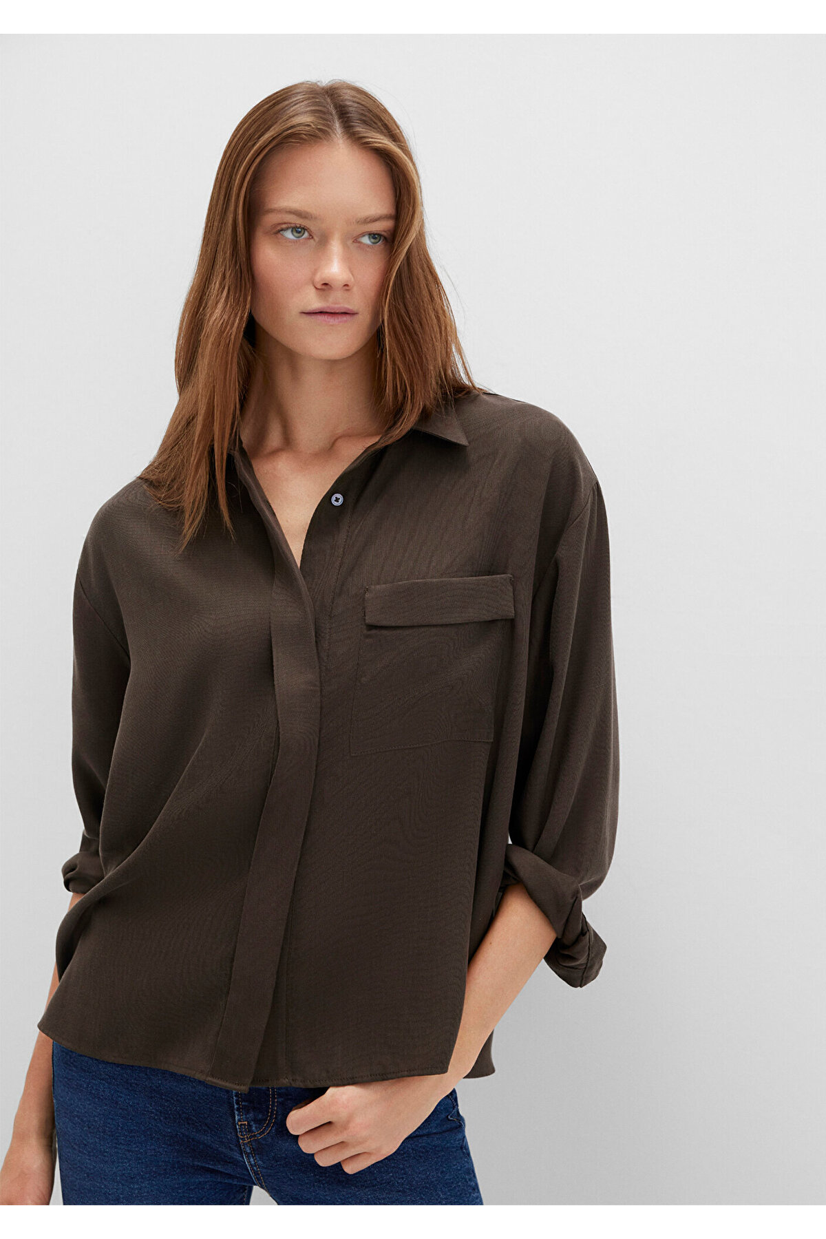 Mavi Soft-Premium Kahverengi (TENCEL™) Liyosel Gömlek Oversize / Geniş Kesim 1211354-71540 — قهوه‌ای