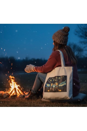 Yes But Ai Art %100 Ham Gabardin Kumaş Çanta I Starry Night I 45x35cm Yatay C...
