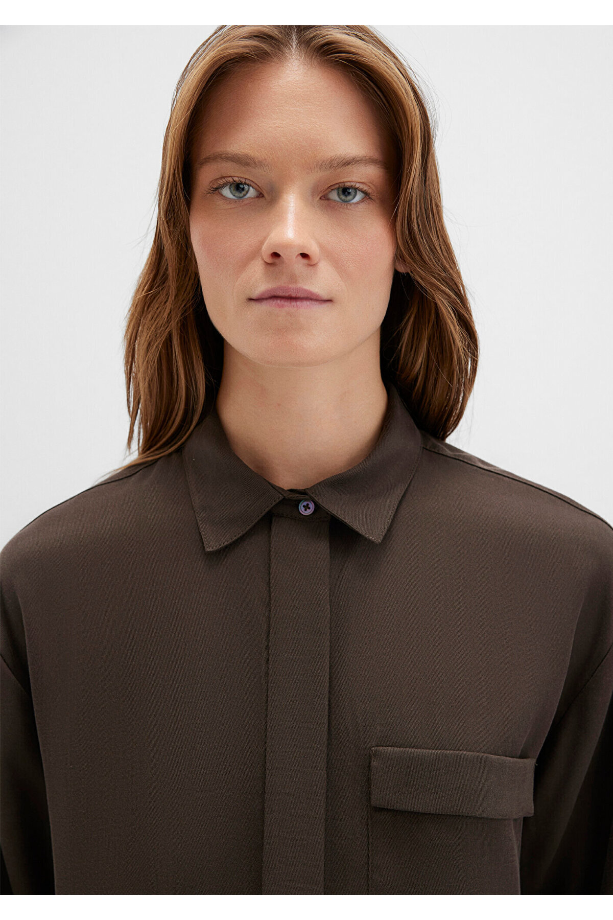 Soft-Premium Kahverengi (TENCEL™) Liyosel Gömlek Oversize / Geniş Kesim 1211354-71540 — قهوه‌ای — تصویر 6 از 7