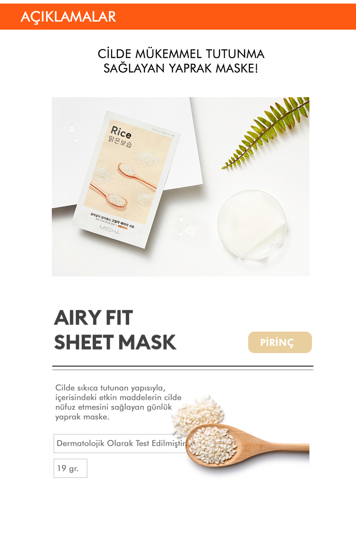 Avantajlı Pirinç Özlü Aydınlatıcı ve Nemlendirici Yaprak Maske Seti (5ad) Airy Fit Sheet Mask Rice — 6191 — تصویر 3 از 6