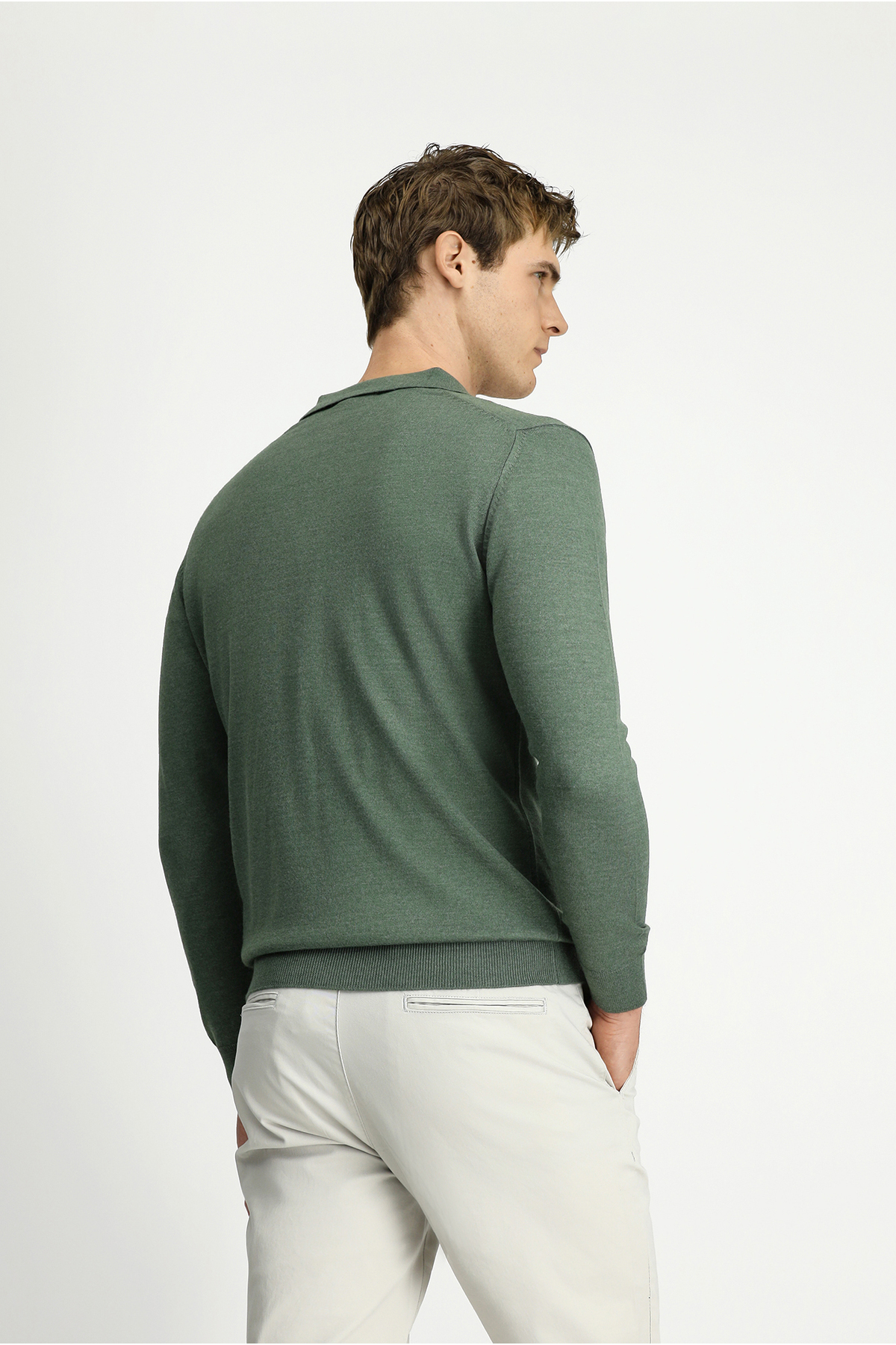 Kiğılı  Polo Yaka Düğmeli Regular Fit Sıcak Tutan Yünlü Triko Kazak - Görsel 6