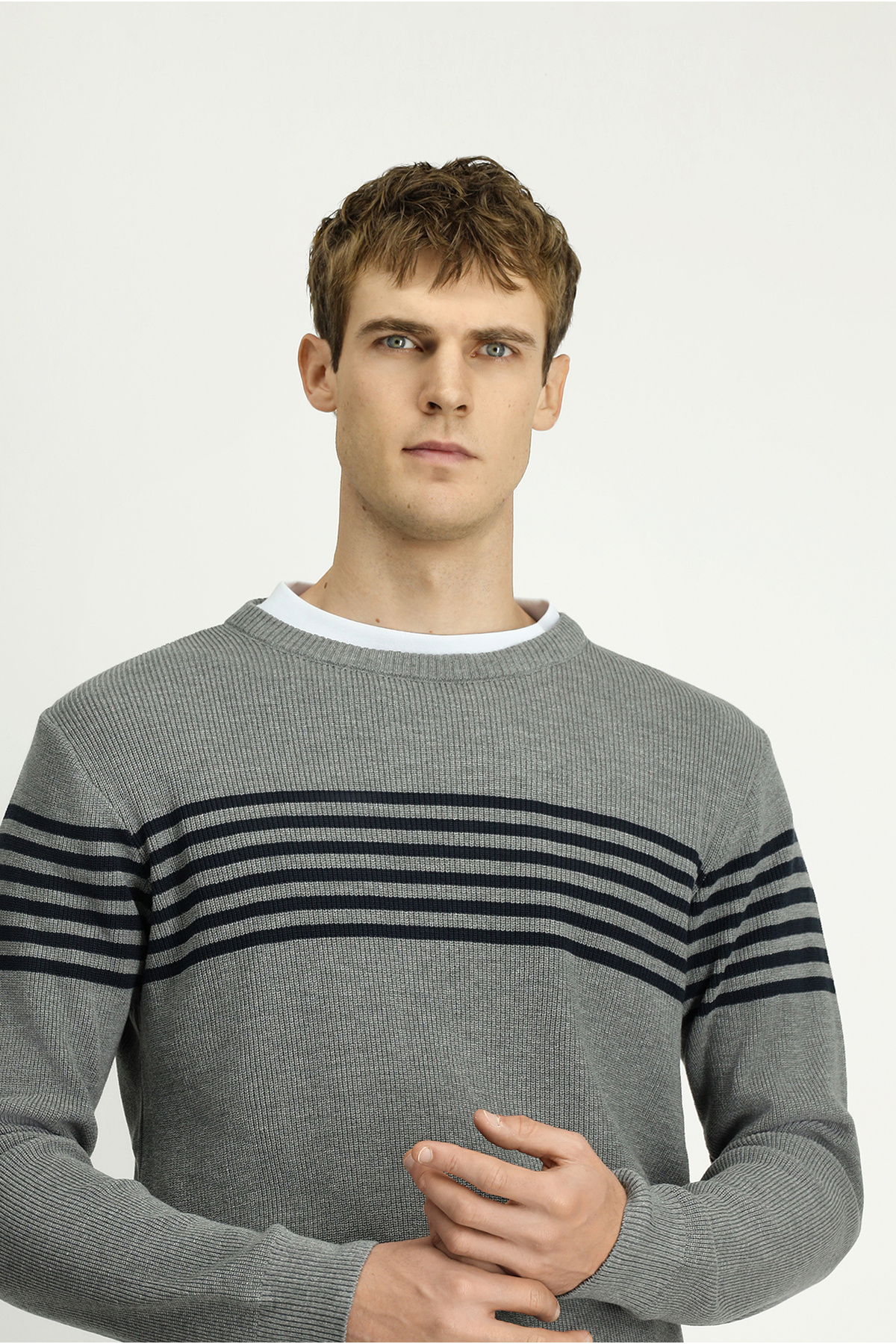 Kiğılı  Bisiklet Yaka Regular Fit Çizgili Triko Kazak