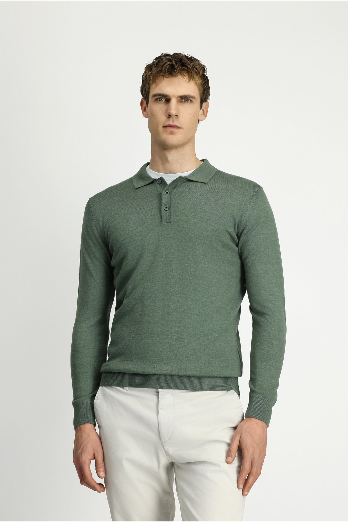 Kiğılı  Polo Yaka Düğmeli Regular Fit Sıcak Tutan Yünlü Triko Kazak - Görsel 5