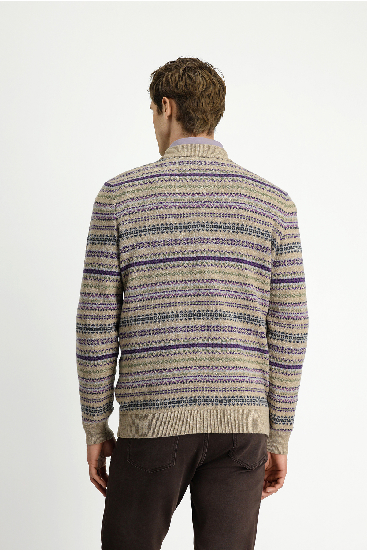 Kiğılı  Bisiklet Yaka Regular Fit Desenli Yünlü Triko Kazak - Görsel 6