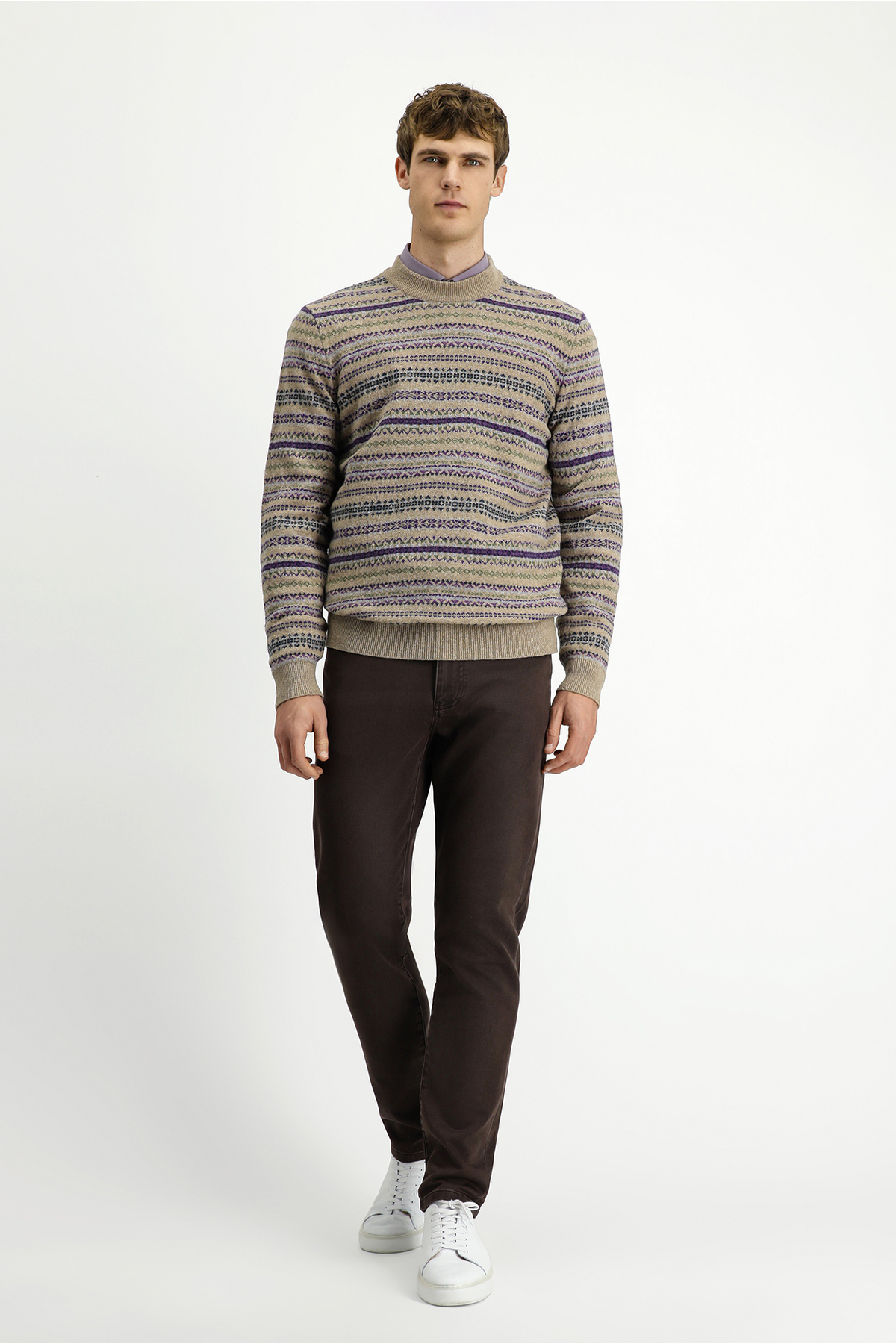 Kiğılı  Bisiklet Yaka Regular Fit Desenli Yünlü Triko Kazak - Görsel 3