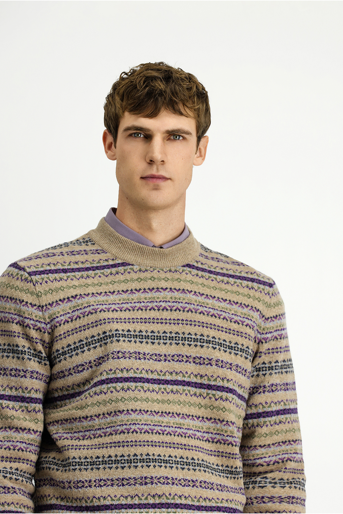 Kiğılı  Bisiklet Yaka Regular Fit Desenli Yünlü Triko Kazak - Görsel 4