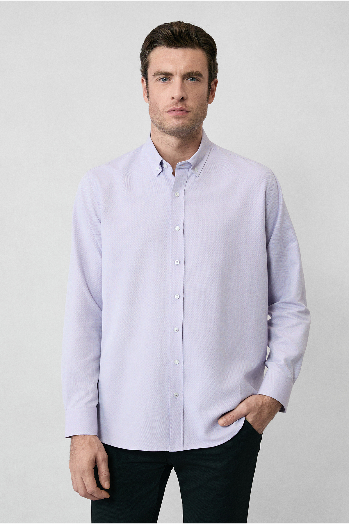 Long Sleeve Regular Fit Buttoned Neck Cotton Easy Iron Oxford 4 Season Shirt