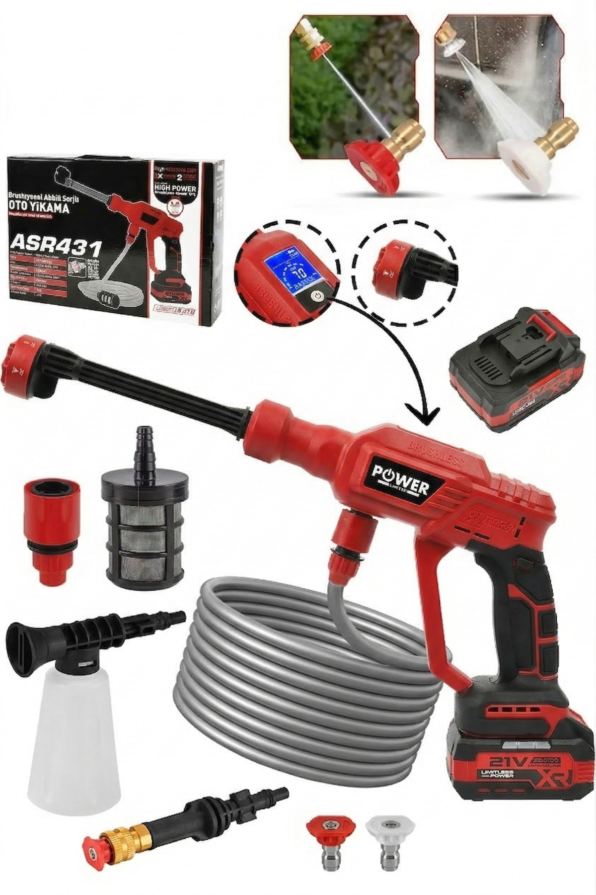 POWER BLACK 21v Yüksek Basınçlı Kömürsüz Motor Akülü Oto Araba