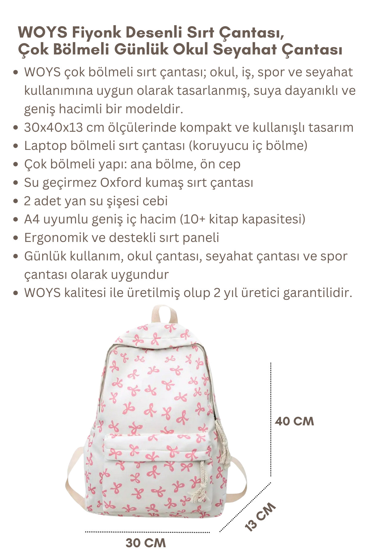 Woys Bags Kore Tarzı Kurdele Desenli Sırt Çantası Spor Çantası Okul Çantası Günlük Kullanım Çanta