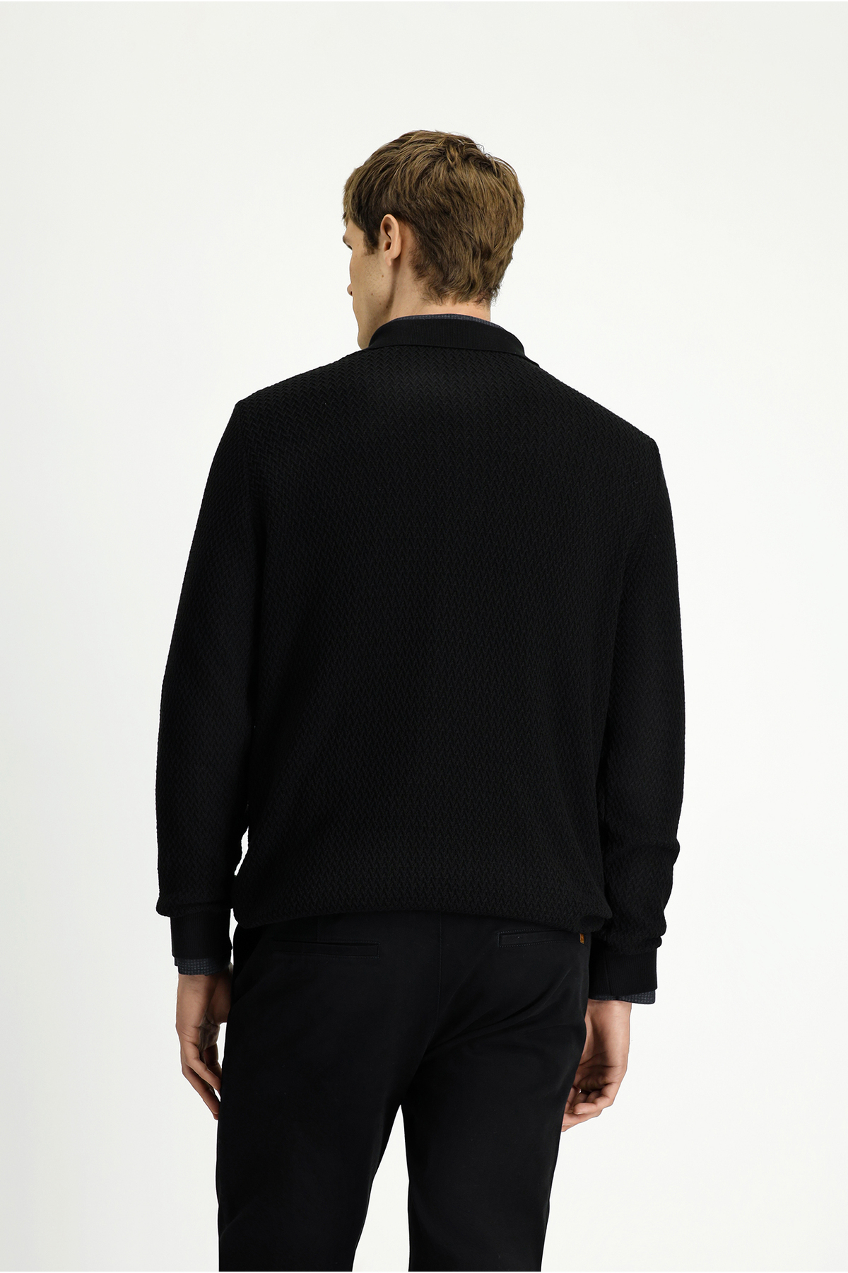 Kiğılı  Polo Yaka Regular Fit Desenli Pamuklu Triko Kazak - Görsel 5