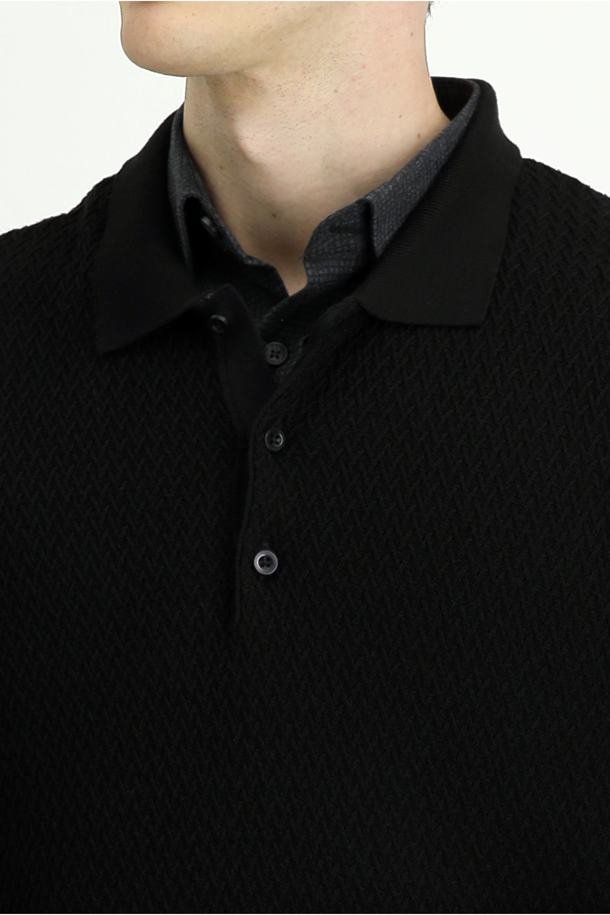 Kiğılı  Polo Yaka Regular Fit Desenli Pamuklu Triko Kazak - Görsel 6