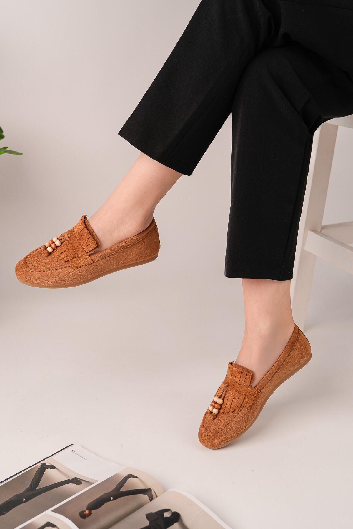 MUGGO FAWN Renkli Boncuk Detaylı Kadın Günlük Loafer Ayakkabı görsel 7