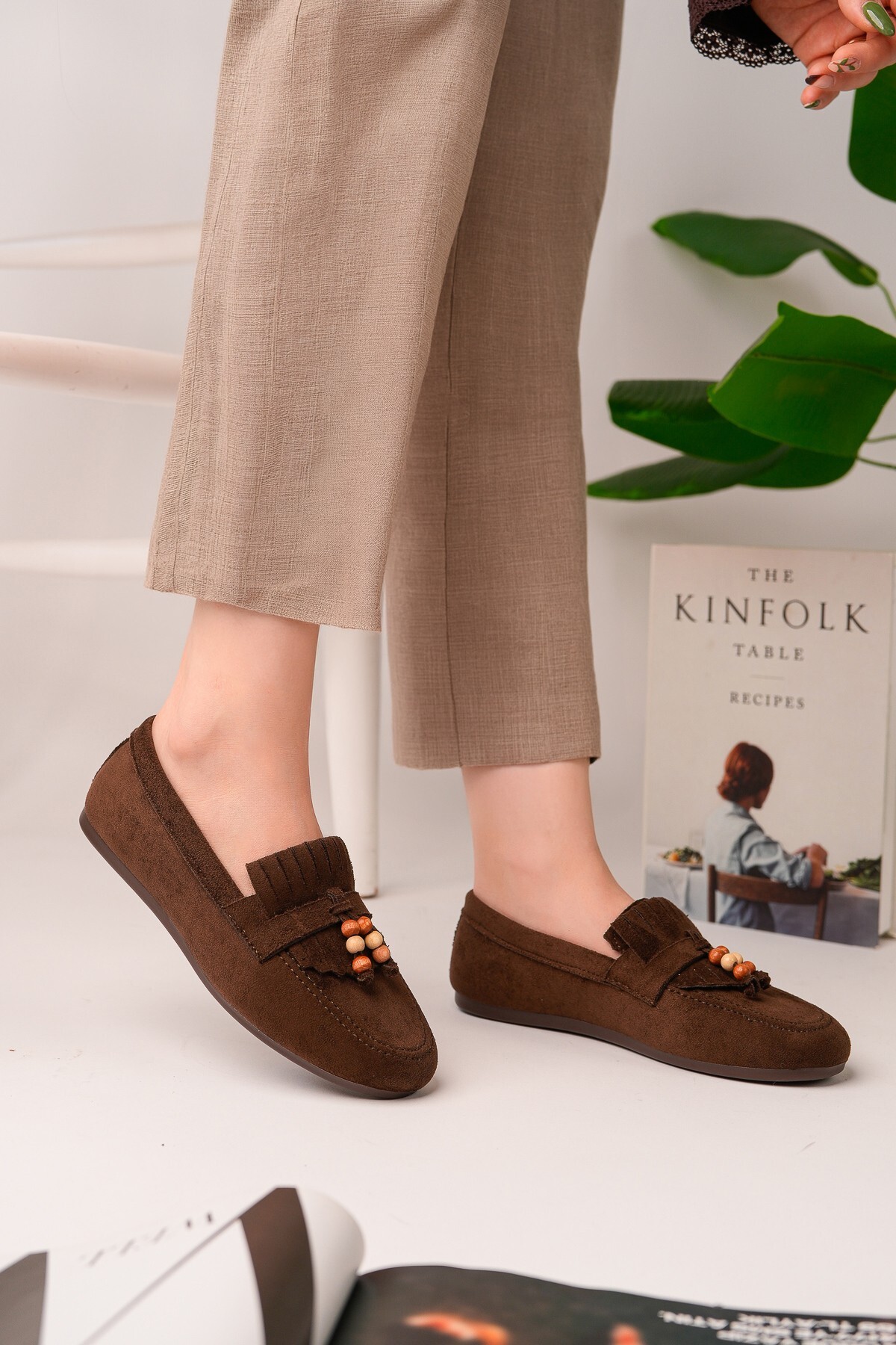 MUGGO FAWN Renkli Boncuk Detaylı Kadın Günlük Loafer Ayakkabı görsel 6