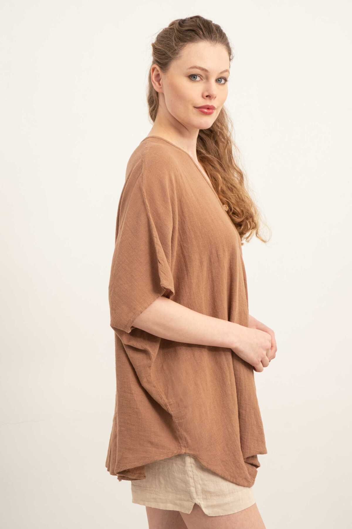Oversize Front Buttoned Anvelope Blouse Coffee