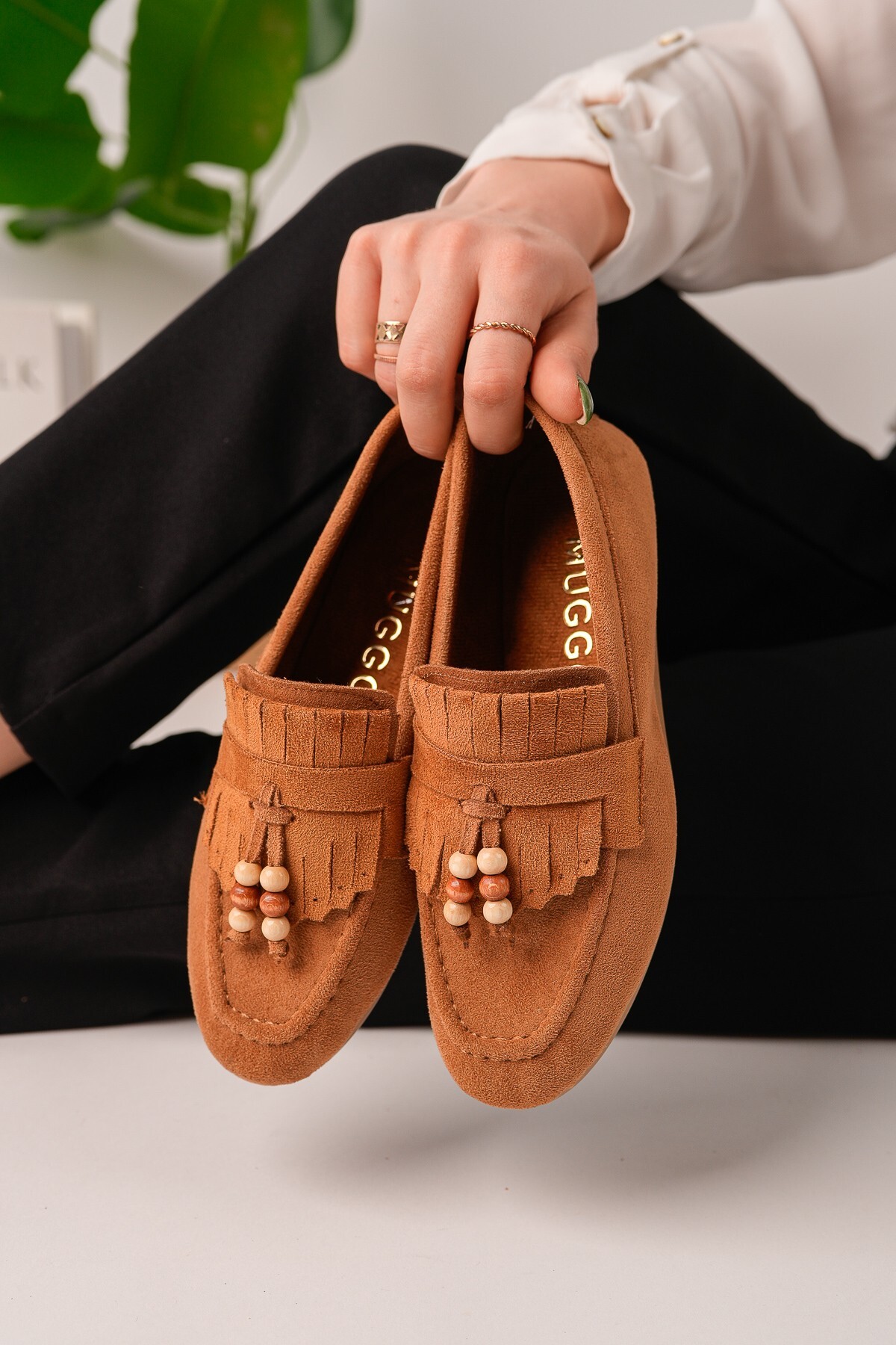 MUGGO FAWN Renkli Boncuk Detaylı Kadın Günlük Loafer Ayakkabı görsel 5